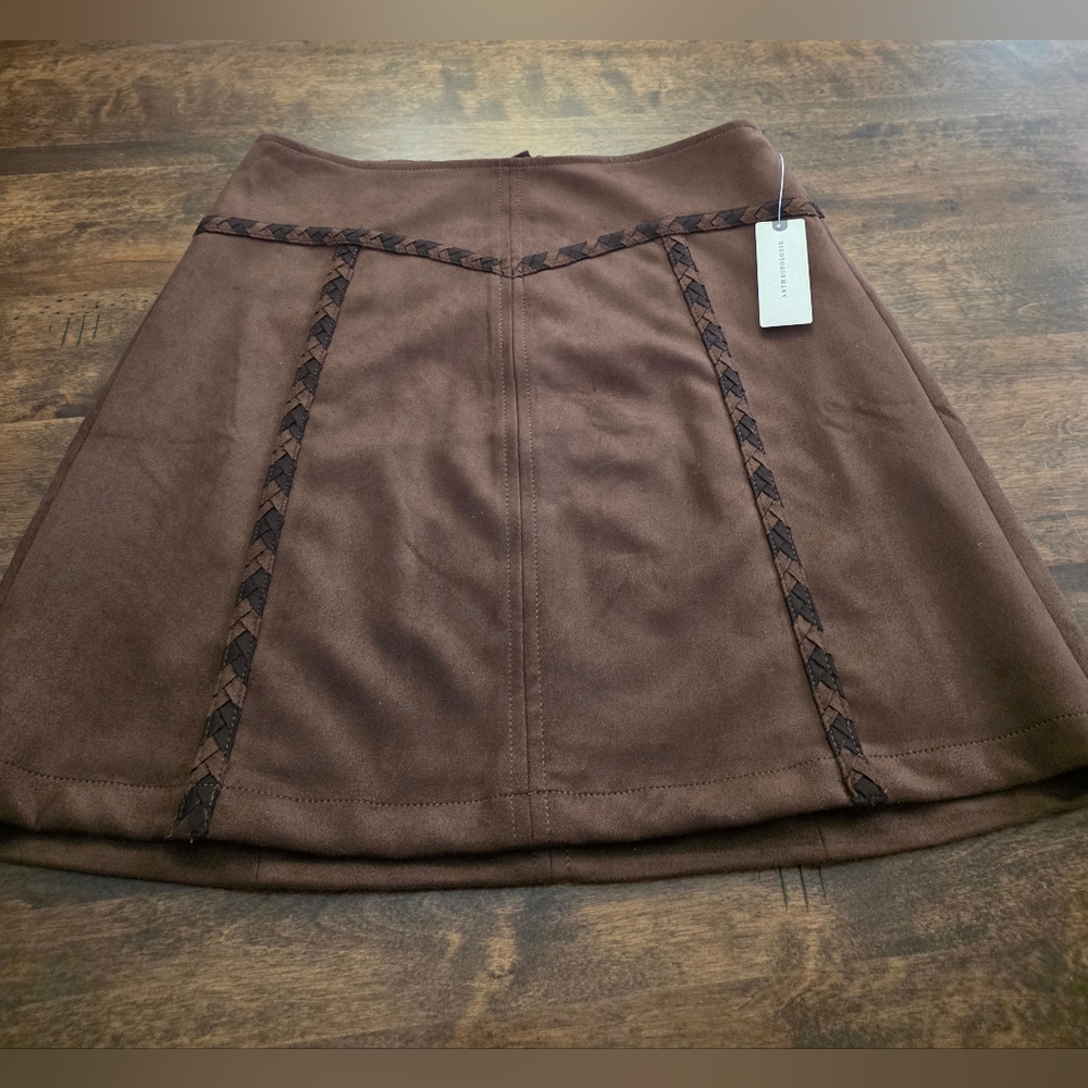 NWT Maeve Anthropologie Faux Suede Whipstitch A-Line Mini Skirt XS